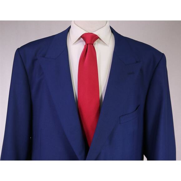 Custom Made! Solid Royal Blue 2-Btn Peak Lapel Wool Suit Big 54R - Picture 3 of 11
